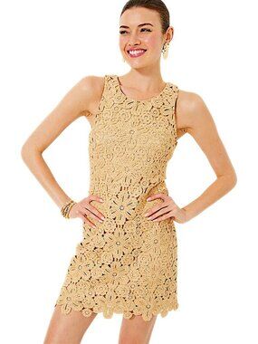 Lilly Pulitzer Marquette Crochet Shift Dress in Wicker Tan NWT - Size X-Large